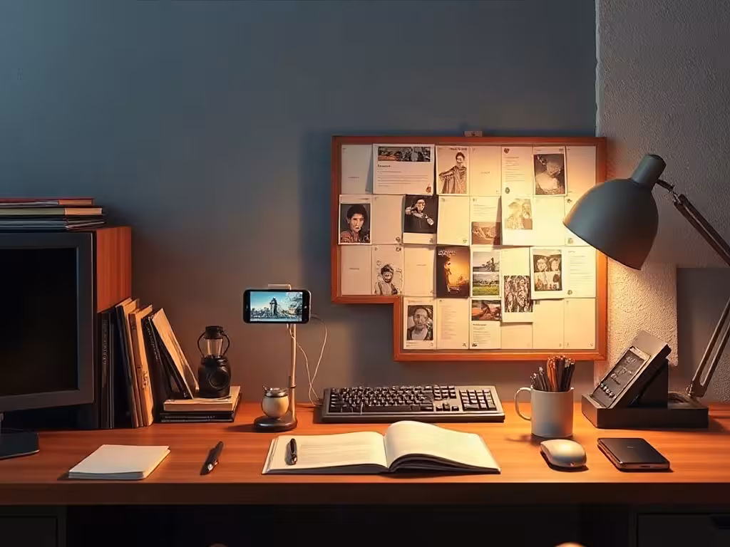 Smartphone sur trépied et storyboard vertical pour illustrer CapCut vs Canva sur Reels et TikTok
