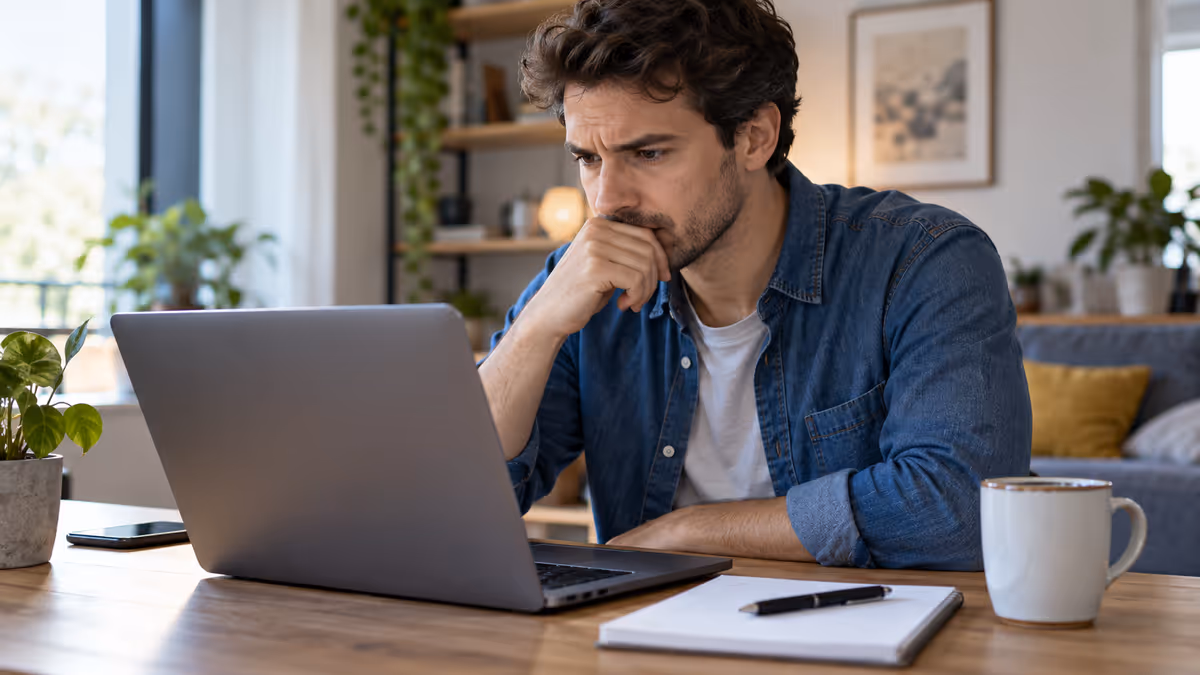 Une personne examine son ordinateur pour résoudre un problème d’accès.