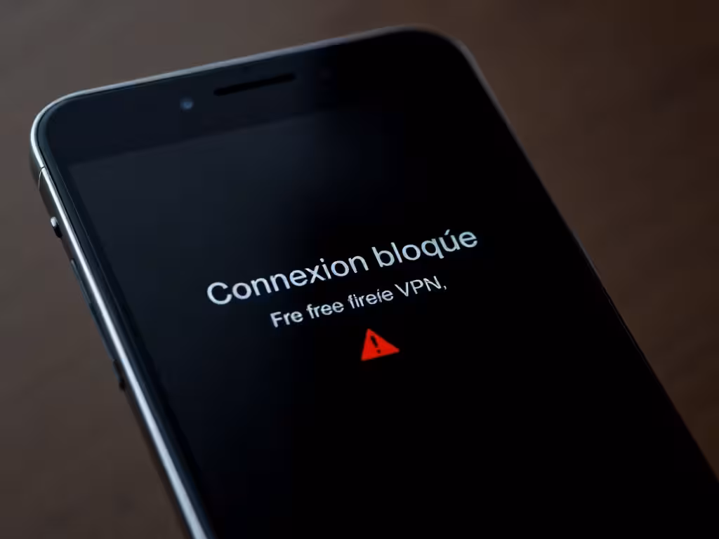 Écran de smartphone affichant un message 'Connexion bloquée', symbolisant l'obsolescence des VPN gratuits en Corée