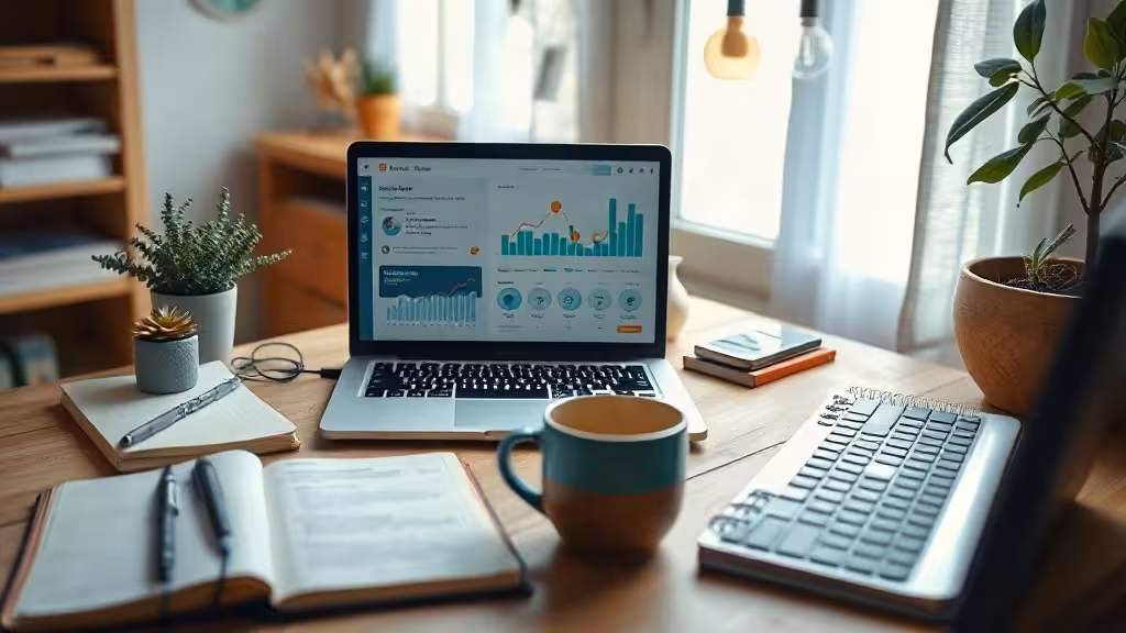Bureau d’indépendant analysant les meilleurs outils SEO et GEO sur ordinateur.