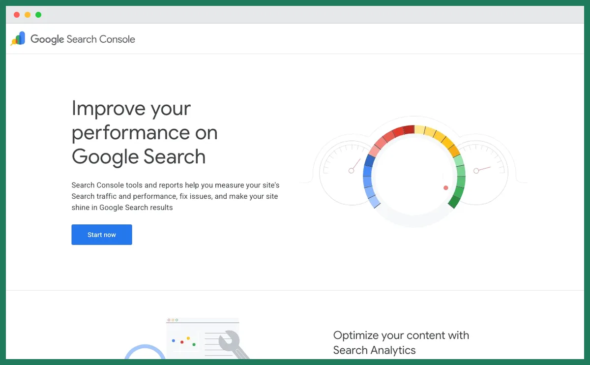 Capture de la page de présentation de Google Search Console pour mesurer ses performances dans Google