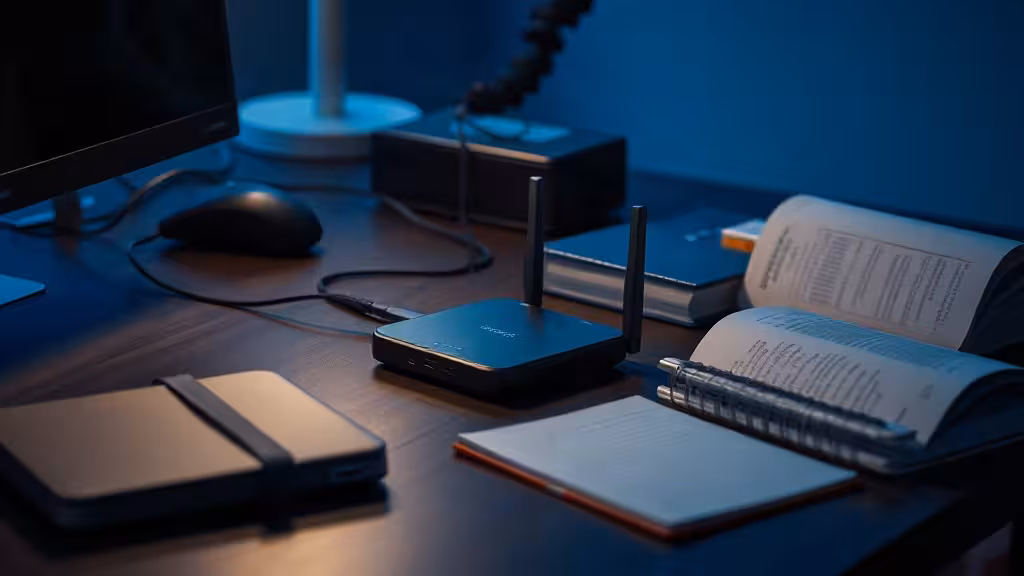 Ryoko Pro avis : routeur 4G portable installé sur un bureau de voyage