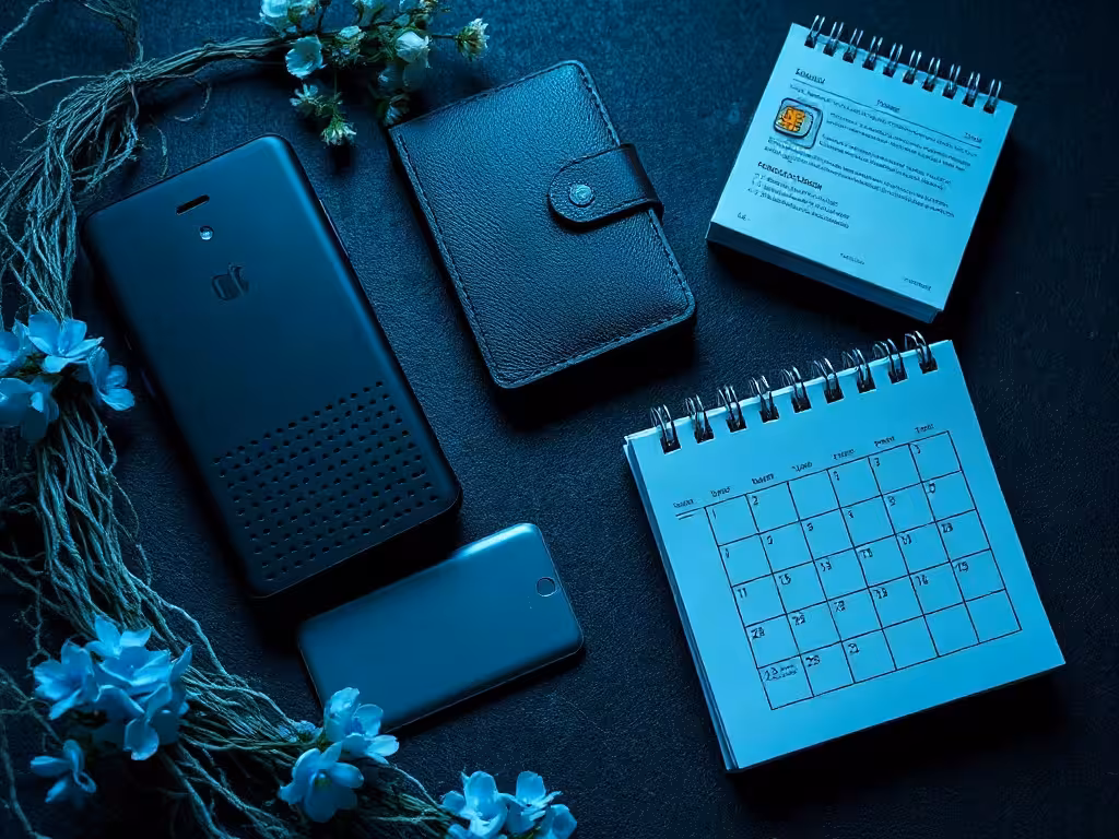 Prix et forfait Ryoko Pro représentés par un routeur, une carte SIM et un calendrier
